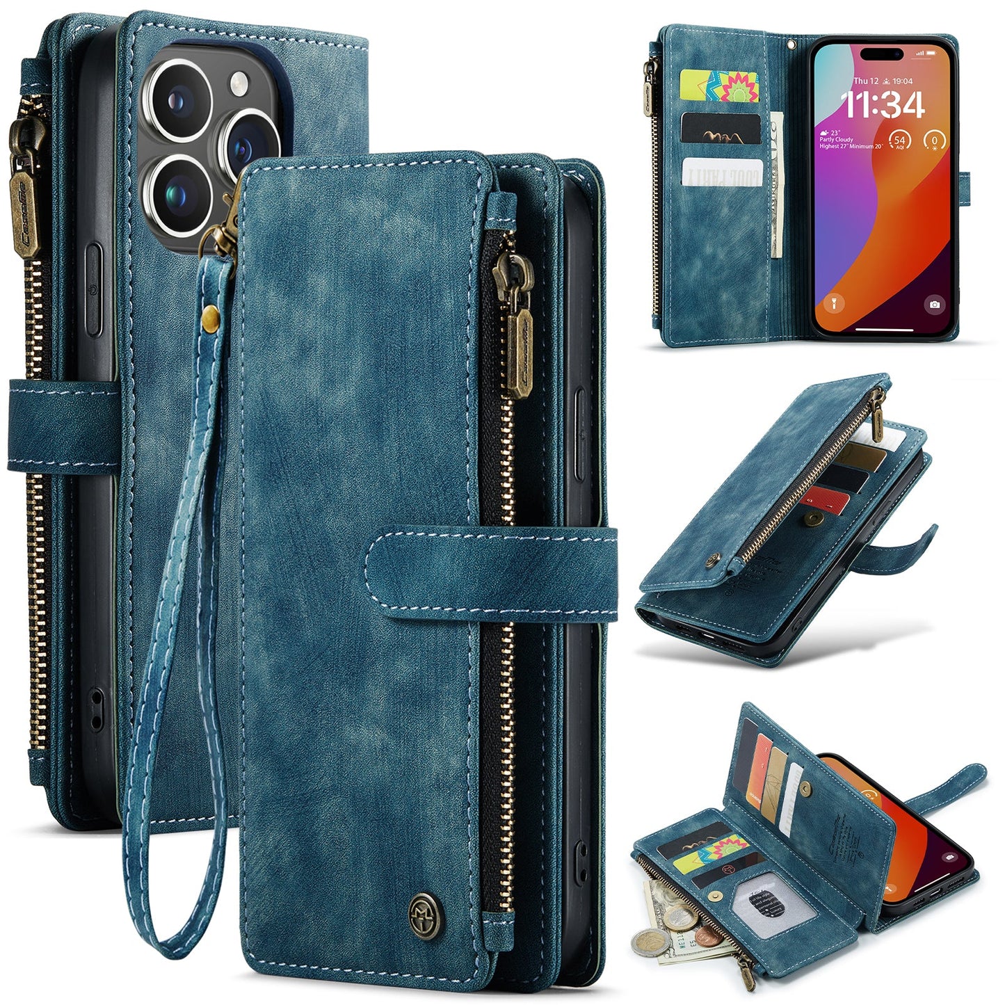 New Zipper Wallet Leather Wireless Charging Phone Case for iPhone