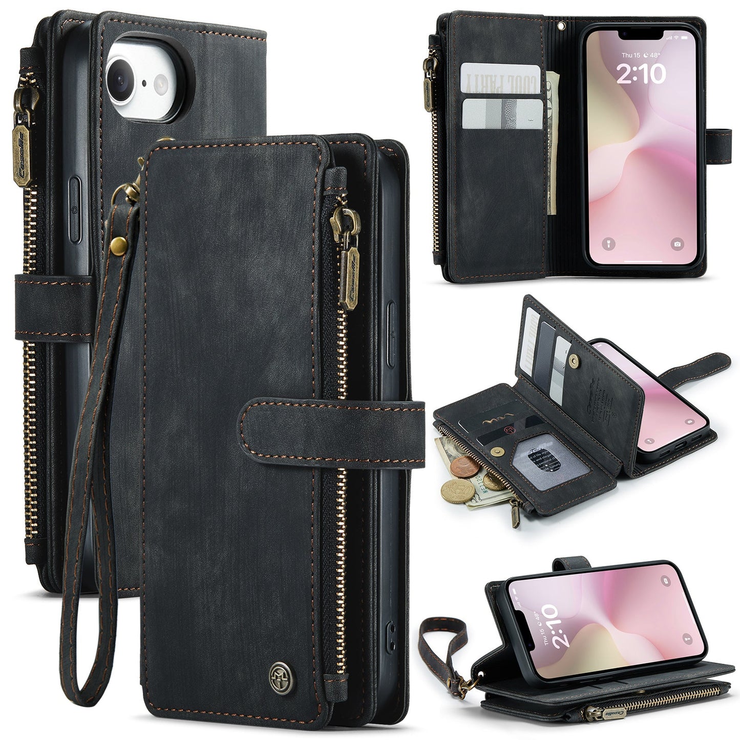 New Zipper Wallet Leather Wireless Charging Phone Case for iPhone