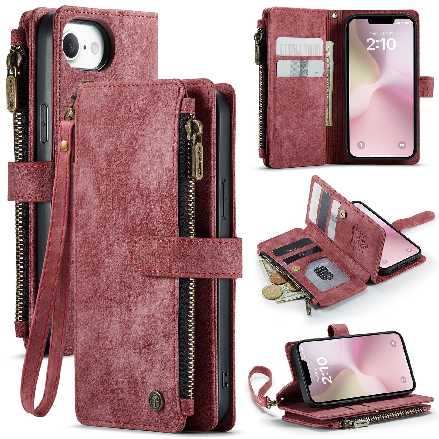 New Zipper Wallet Leather Wireless Charging Phone Case for iPhone