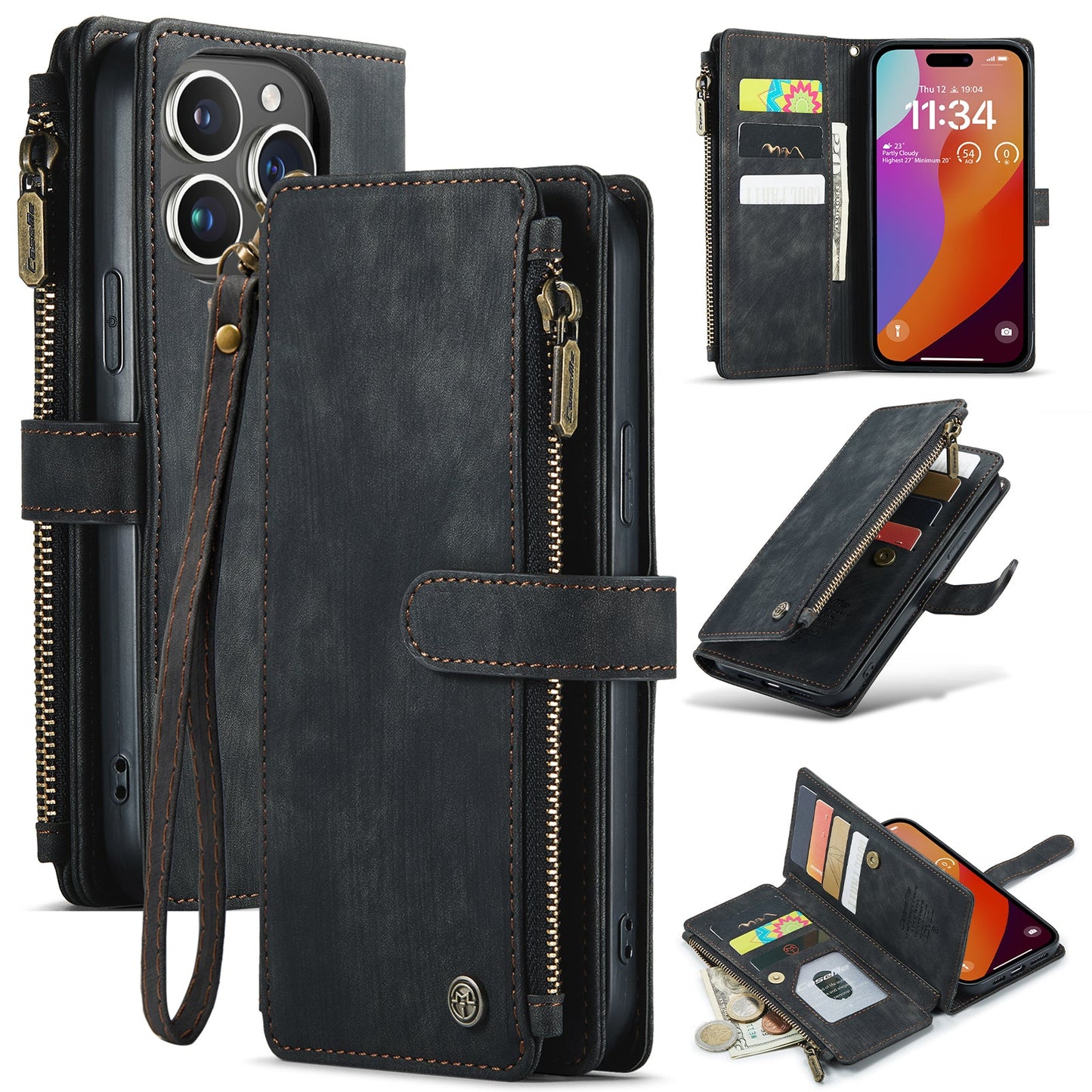 New Zipper Wallet Leather Wireless Charging Phone Case for iPhone