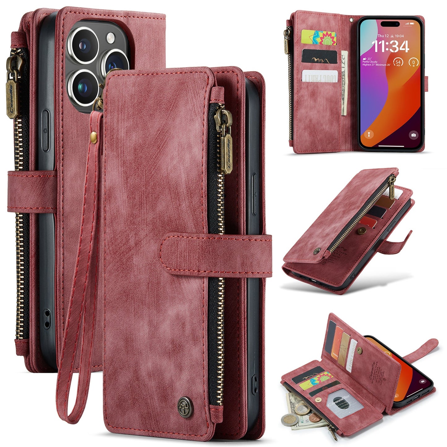 New Zipper Wallet Leather Wireless Charging Phone Case for iPhone