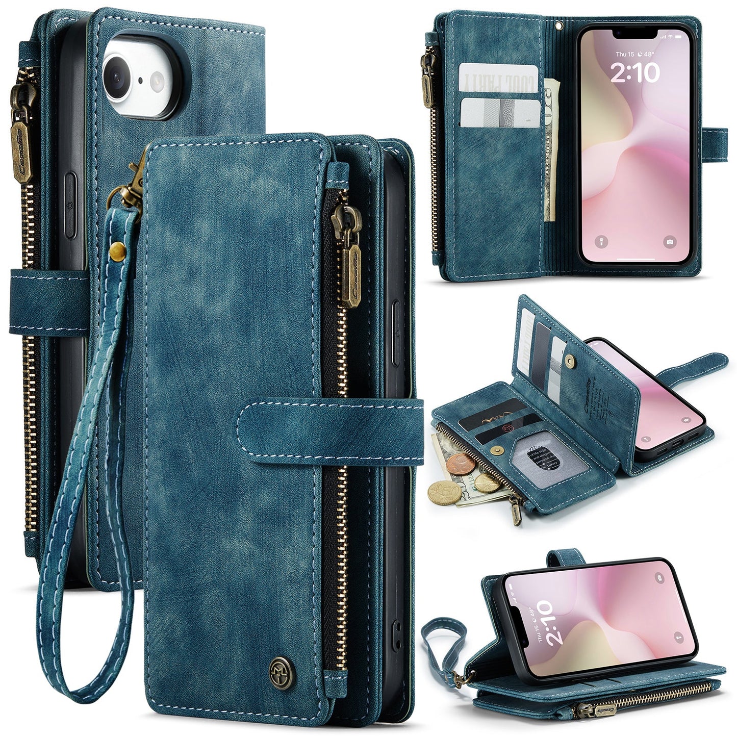 New Zipper Wallet Leather Wireless Charging Phone Case for iPhone