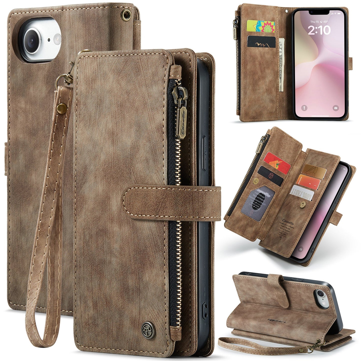 New Zipper Wallet Leather Wireless Charging Phone Case for iPhone