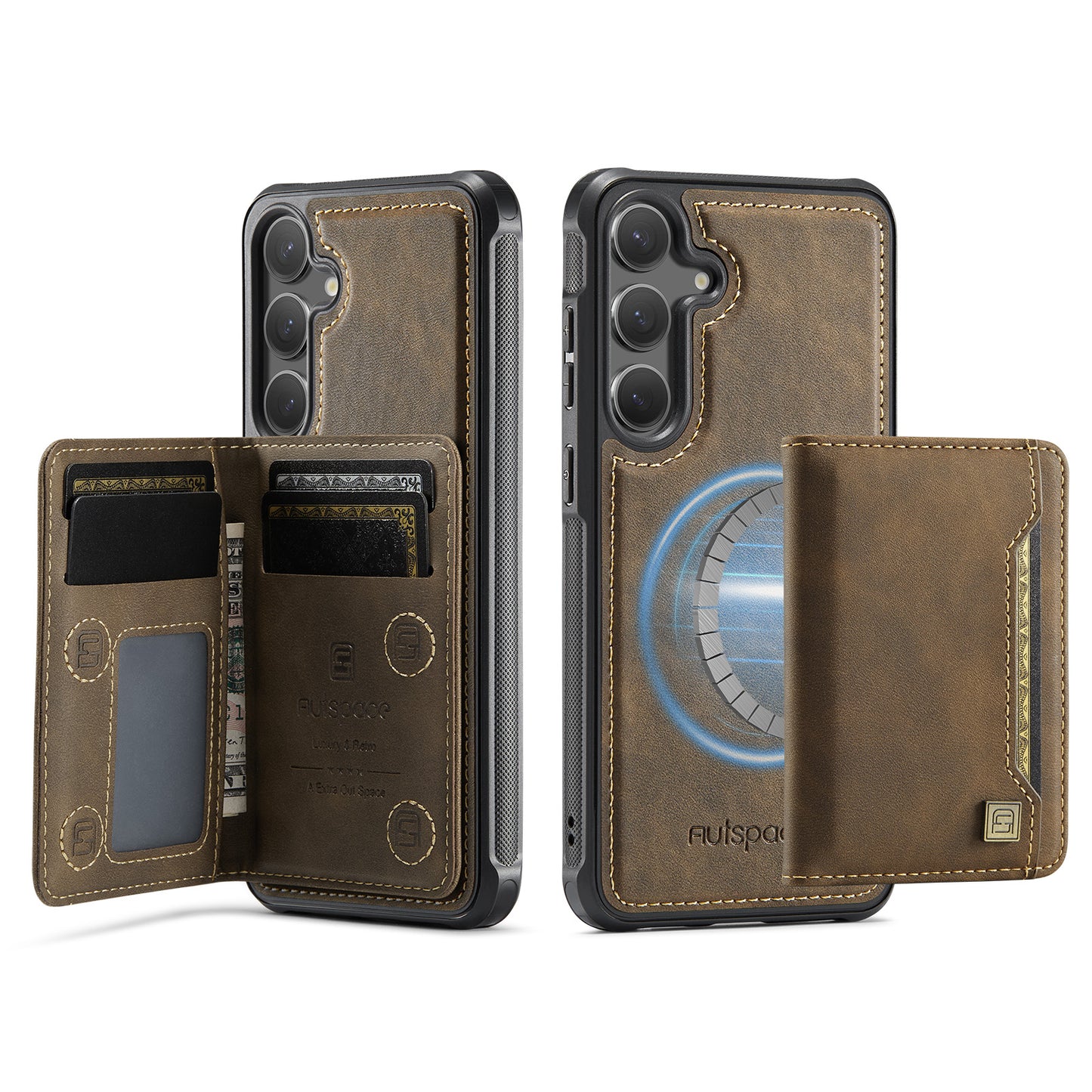 New 2-IN-1 RFID Blocking Card Holder Wireless Charging Leather Phone Case for Samsung