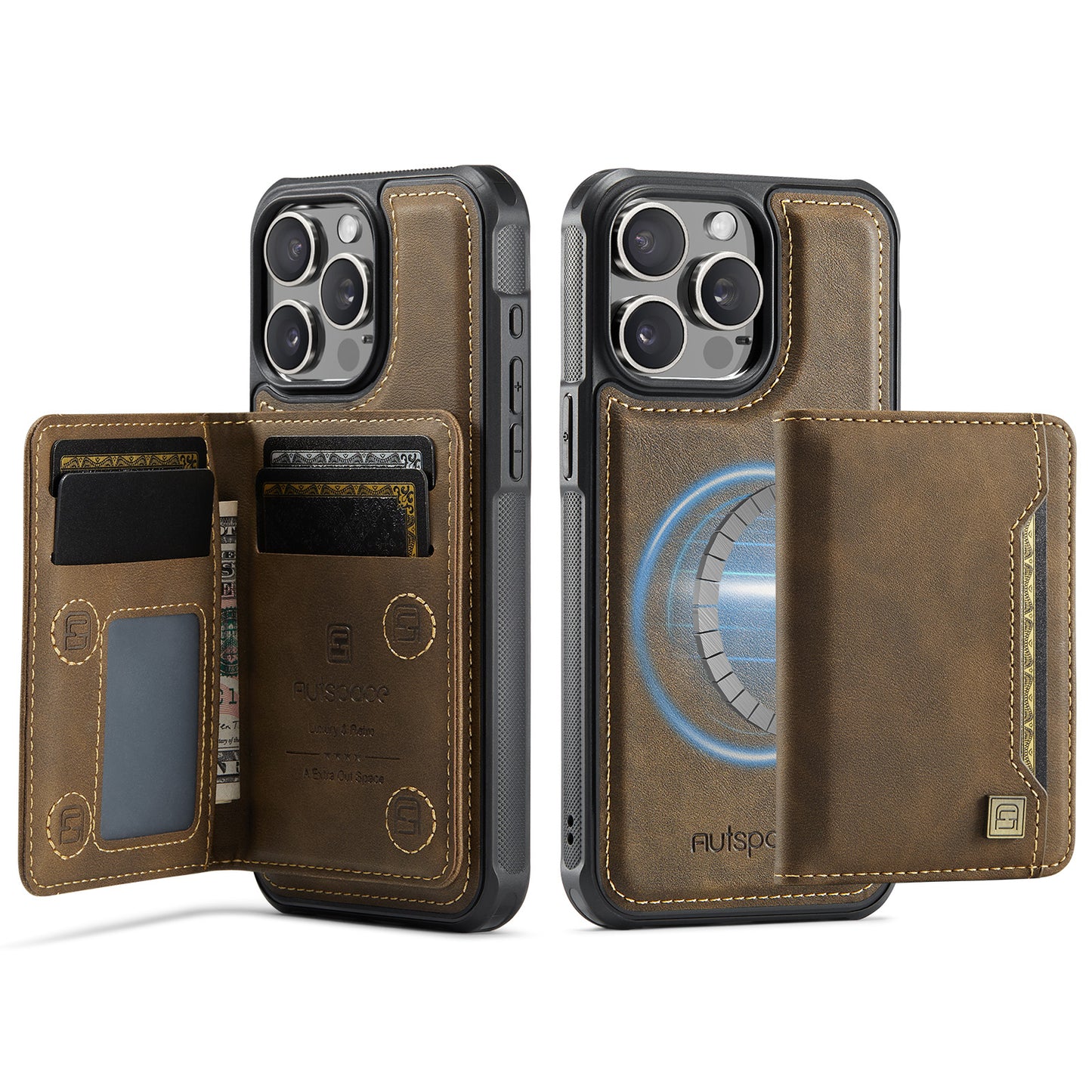 New 2-IN-1 RFID Blocking Card Holder Wireless Charging Leather Phone Case for iPhone