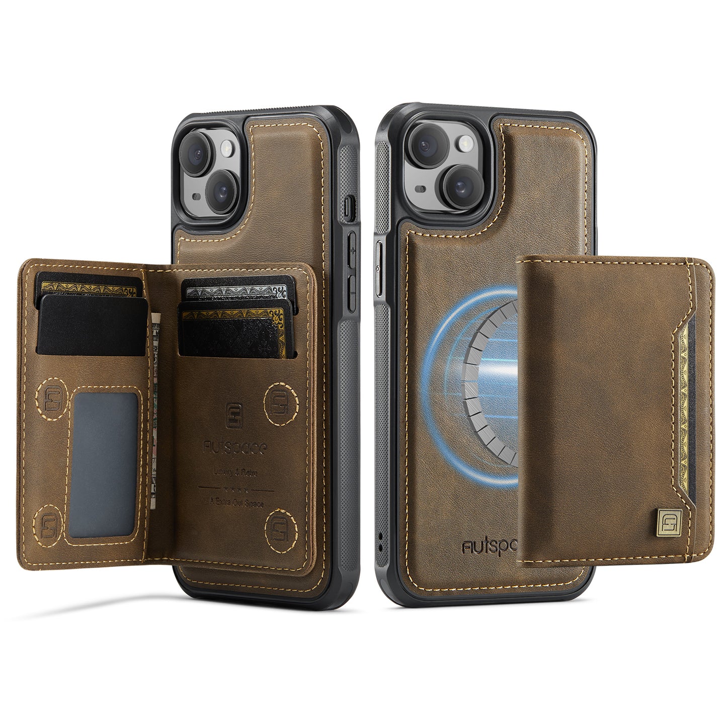 New 2-IN-1 RFID Blocking Card Holder Wireless Charging Leather Phone Case for iPhone