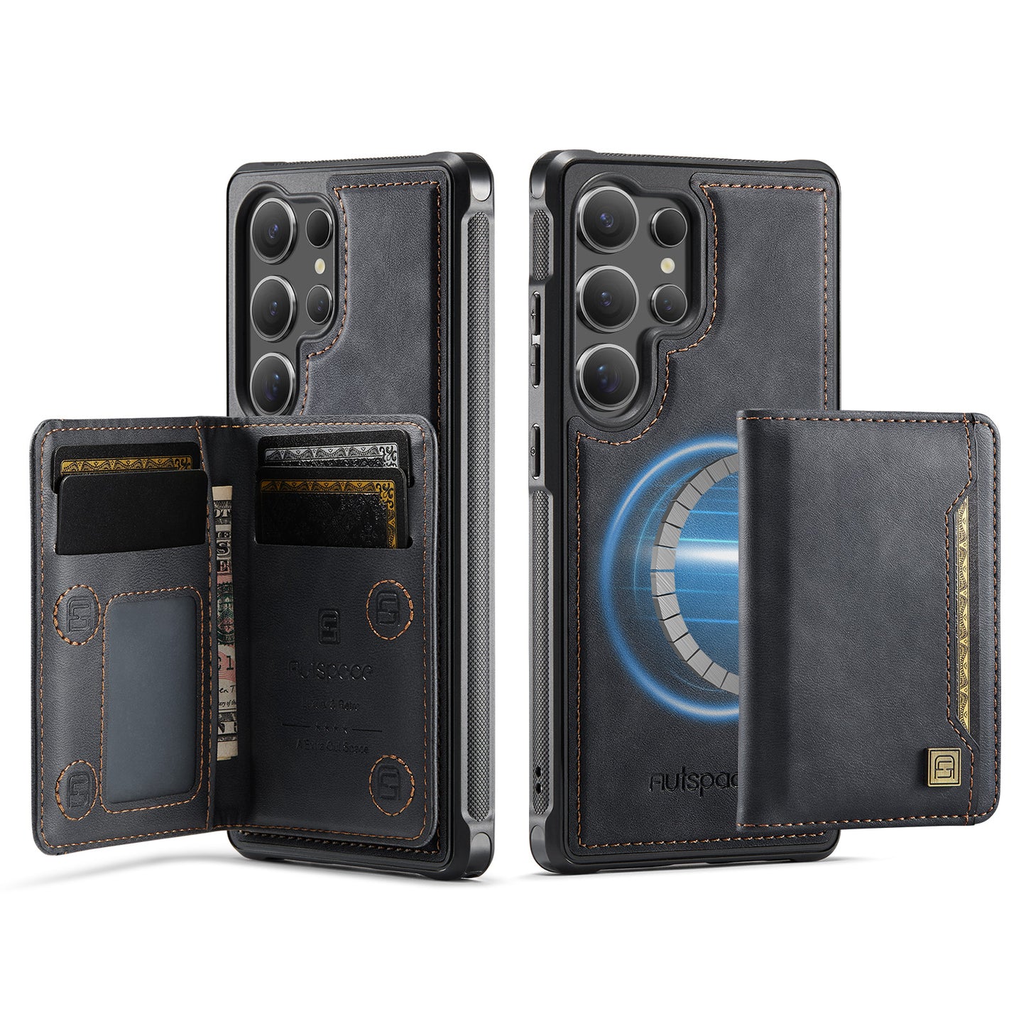 New 2-IN-1 RFID Blocking Card Holder Wireless Charging Leather Phone Case for Samsung
