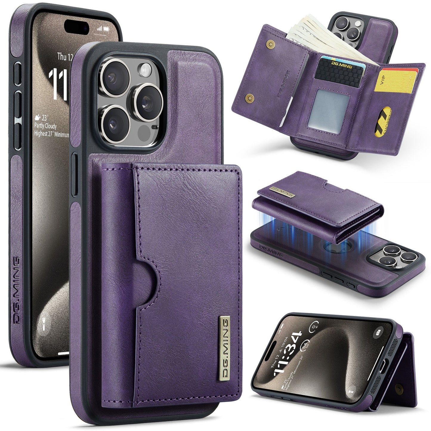 New 2-in-1 RFID Blocking Card Holder Leather Phone Case for iPhone 15 Pro Max