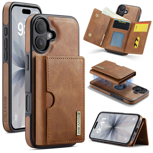 New 2-in-1 RFID Blocking Card Holder Leather Phone Case for iPhone 16 Plus