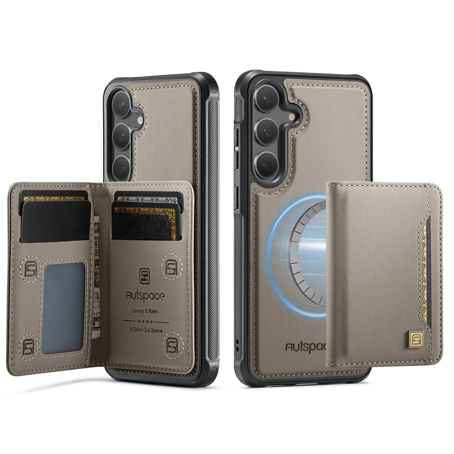 New 2-IN-1 RFID Blocking Card Holder Wireless Charging Leather Phone Case for Samsung