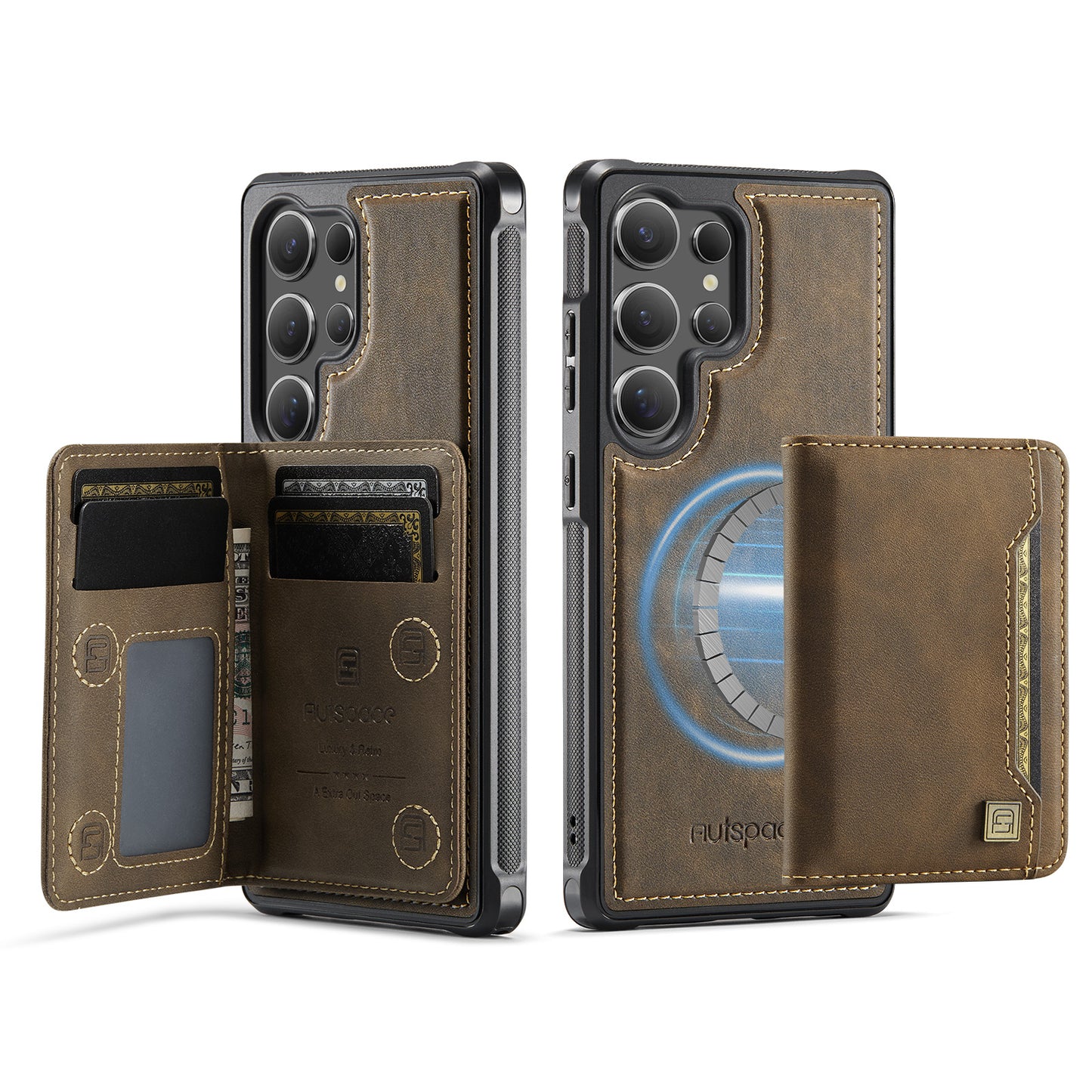 New 2-IN-1 RFID Blocking Card Holder Wireless Charging Leather Phone Case for Samsung
