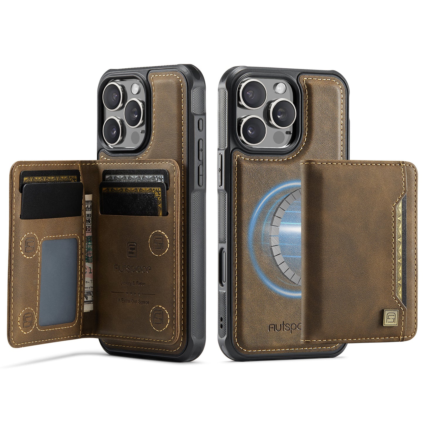 New 2-IN-1 RFID Blocking Card Holder Wireless Charging Leather Phone Case for iPhone