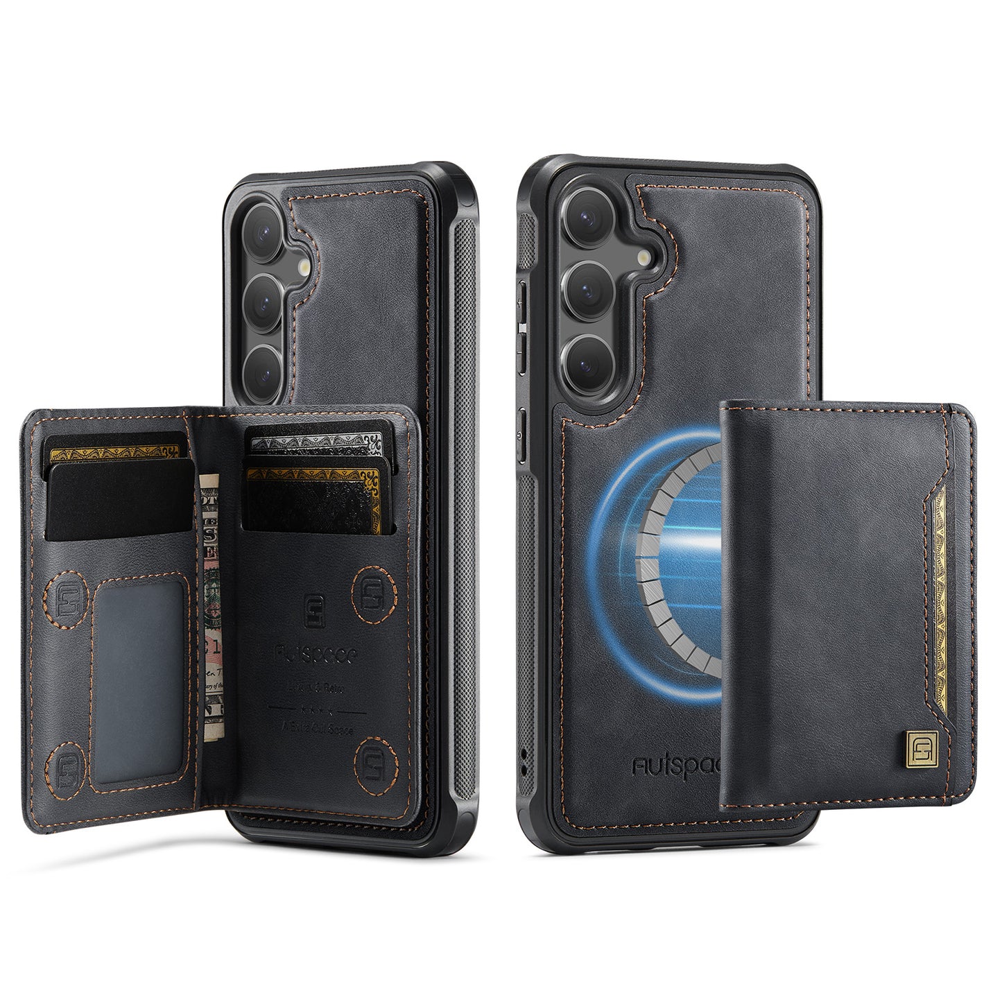 New 2-IN-1 RFID Blocking Card Holder Wireless Charging Leather Phone Case for Samsung