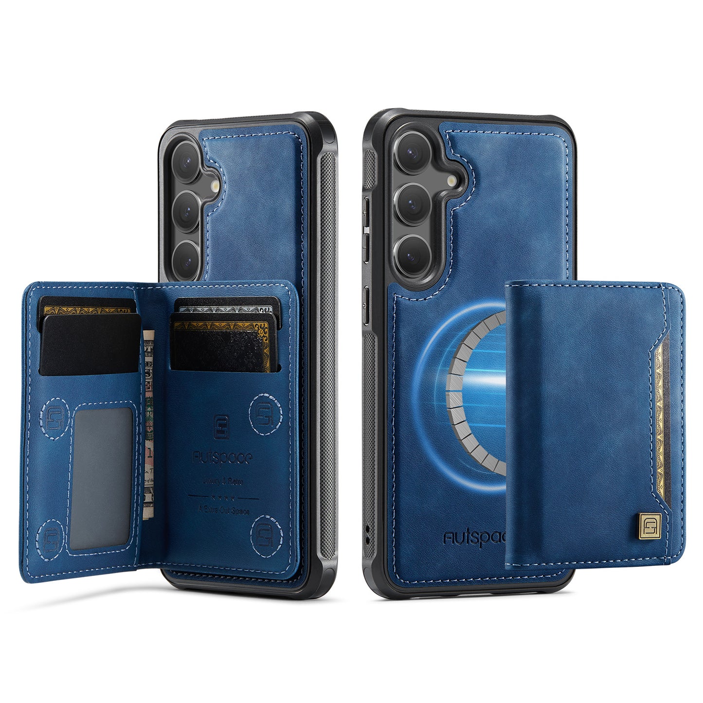 New 2-IN-1 RFID Blocking Card Holder Wireless Charging Leather Phone Case for Samsung