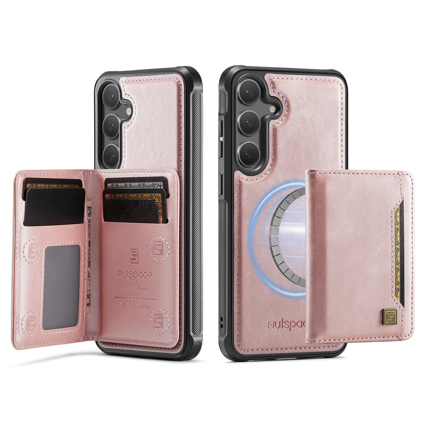 New 2-IN-1 RFID Blocking Card Holder Wireless Charging Leather Phone Case for Samsung