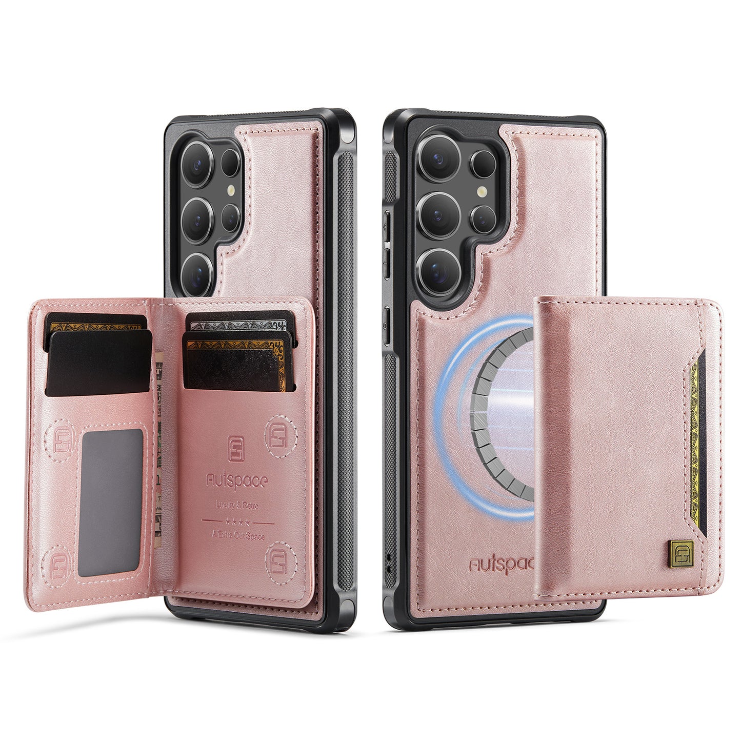 New 2-IN-1 RFID Blocking Card Holder Wireless Charging Leather Phone Case for Samsung