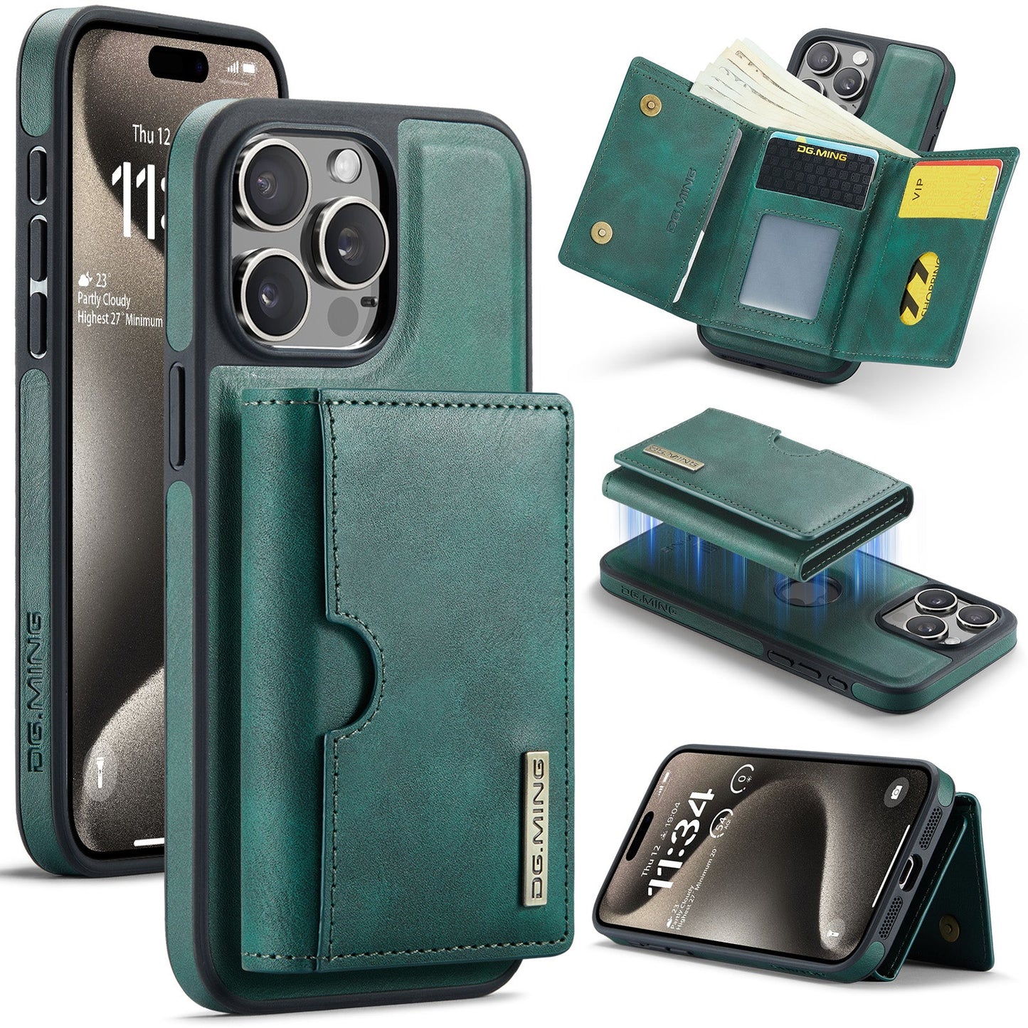 New 2-in-1 RFID Blocking Card Holder Leather Phone Case for iPhone 15 Pro Max