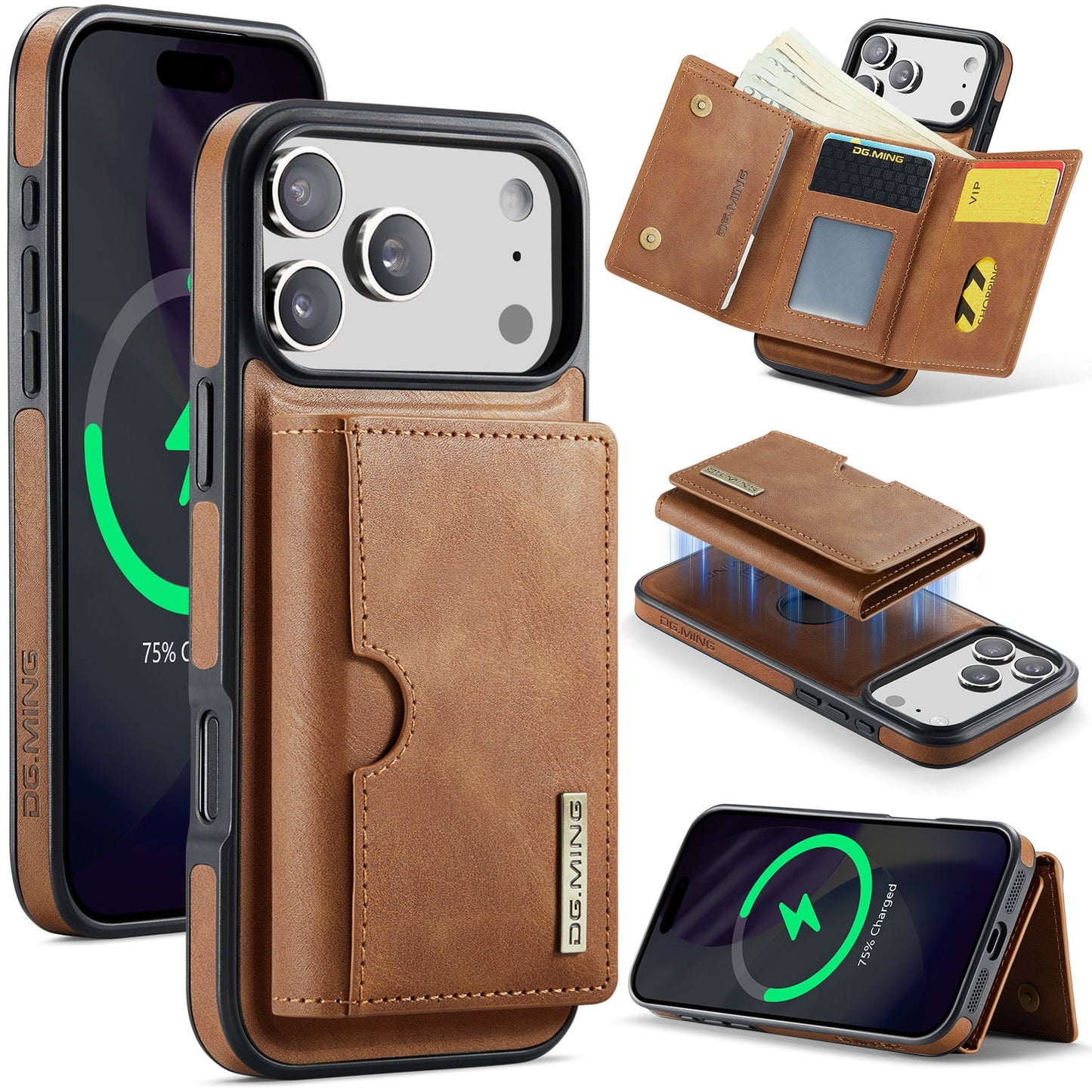 New 2-in-1 RFID Blocking Card Holder Leather Phone Case for iPhone 17 Pro