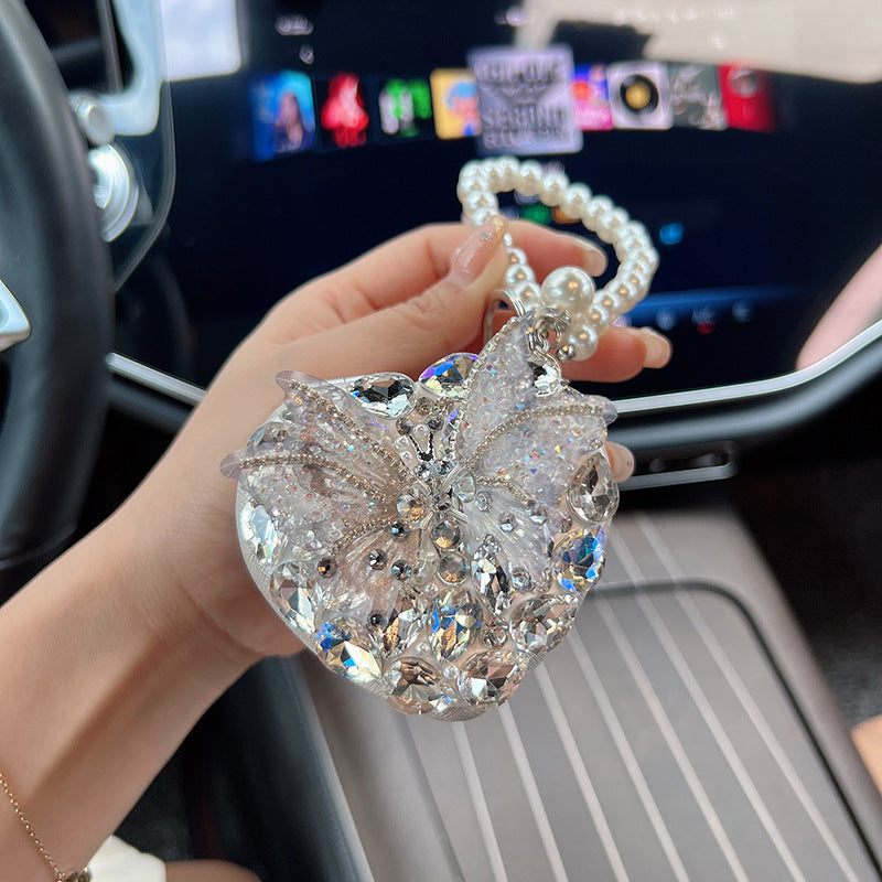 New Bling Rhinestone Pearl Butterfly Mirror Pendant Gift